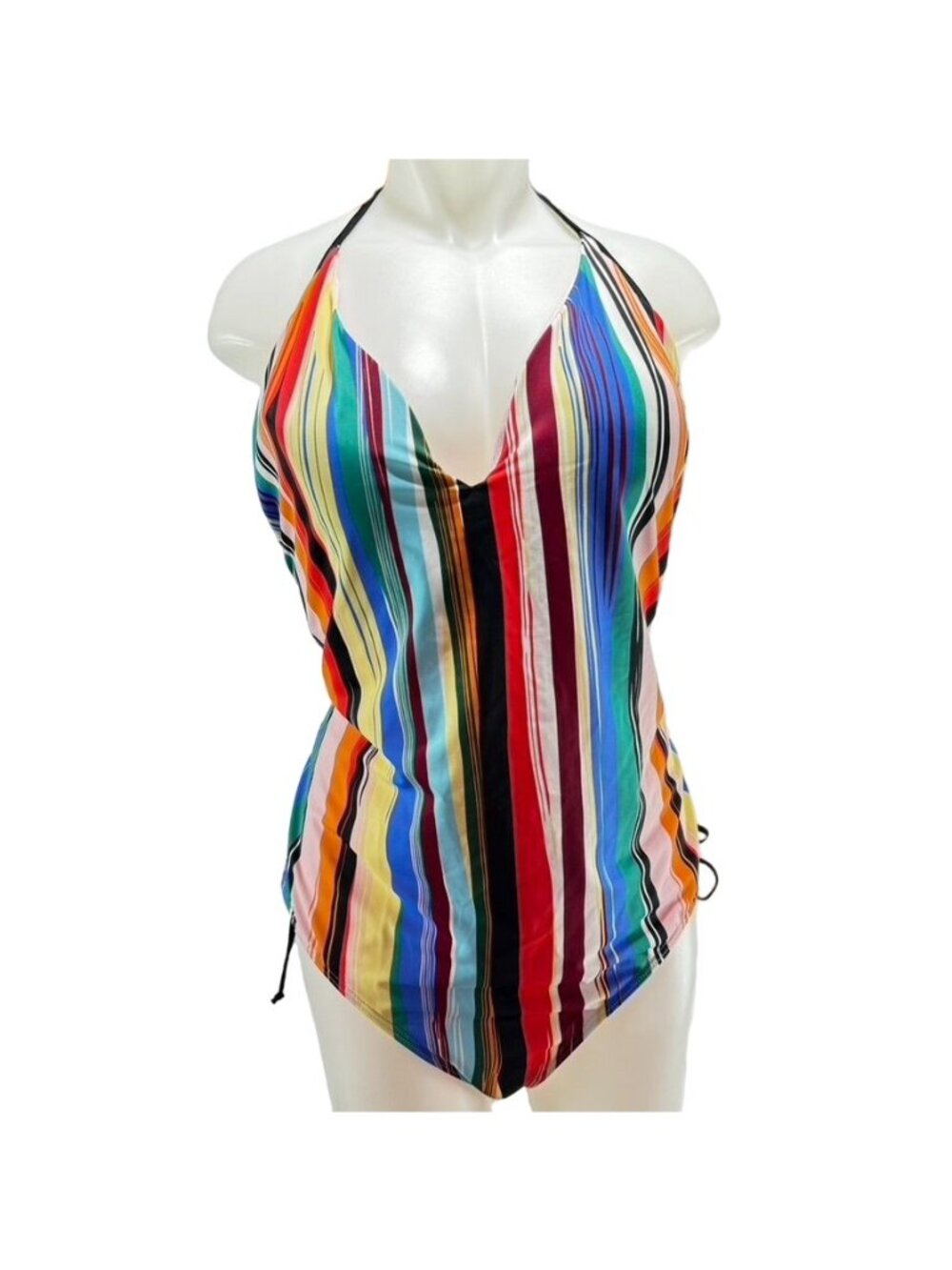 SWIMSUITS FOR ALL Women's Swimsuit Nylon Striped Multicolor Tie Closure Size 24